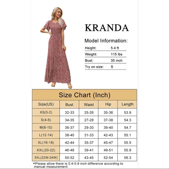 Kranda Round Neck Short Flutter Sleeve Smocked Floral Maxi Dress XXL - Picture 7 of 11
